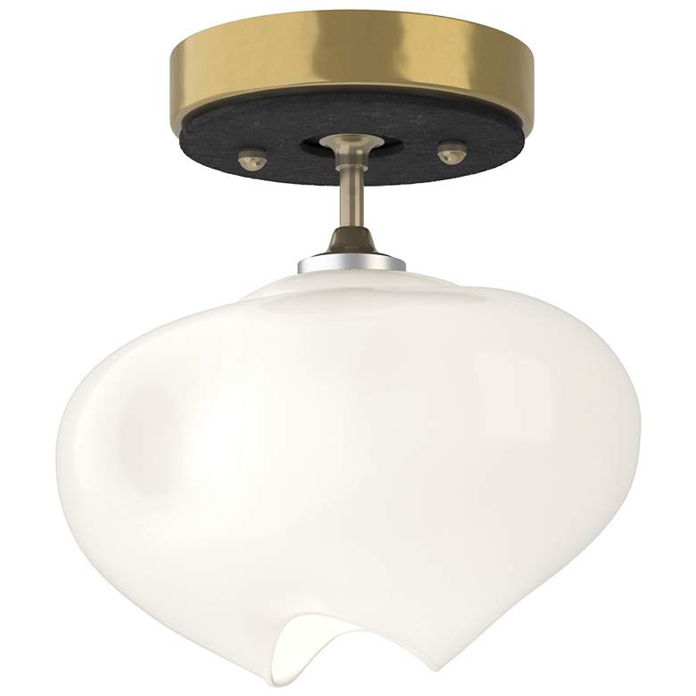 Image 1 Ume 6.3" Wide Black Accented Modern Brass Semi-Flush With Frosted Glas