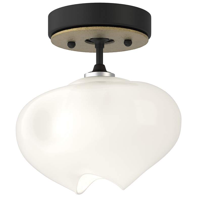 Image 1 Ume 6.3" Wide Modern Brass Accented Black Semi-Flush With Frosted Glas