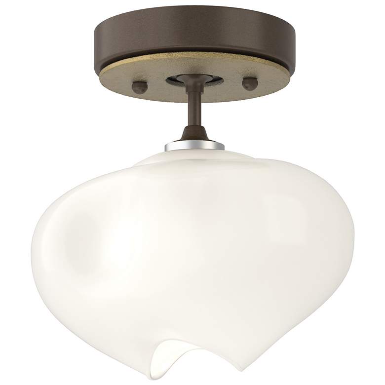 Image 1 Ume 6.3" Wide Modern Brass Accented Bronze Semi-Flush With Frosted Gla