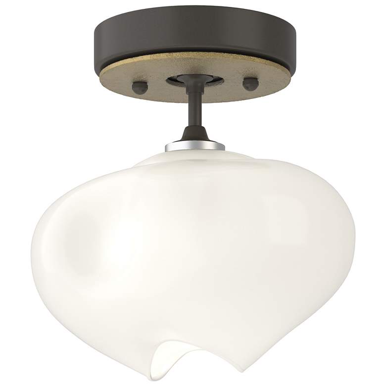 Image 1 Ume 6.3"W Modern Brass Accented Dark Smoke Semi-Flush With Frosted Gla