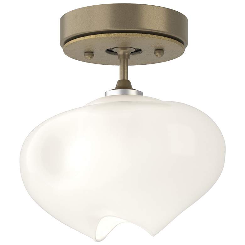 Image 1 Ume 6.3"W Modern Brass Accented Soft Gold Semi-Flush With Frosted Glas