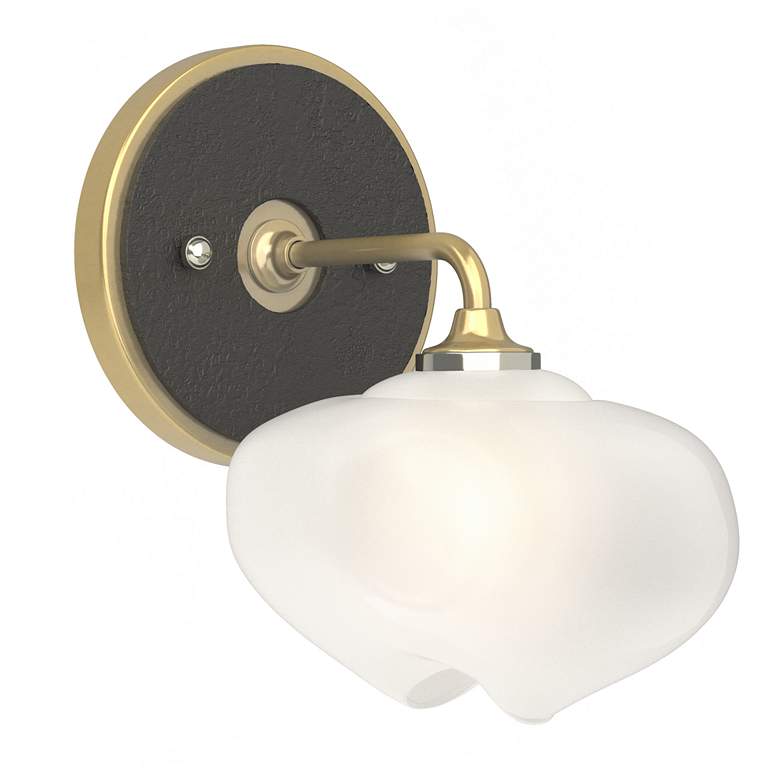 Image 1 Ume 8.5 inchH Black Accented Curved Arm Brass Bath Sconce w/ Frosted Shade