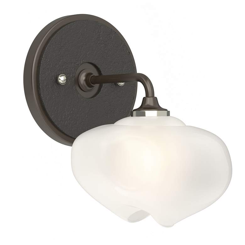 Image 1 Ume 8.5"H Black Accented Curved Arm Bronze Bath Sconce w/ Frosted Shad