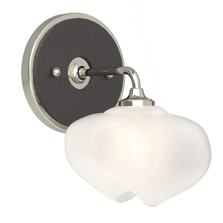 Image 1 Ume 8.5"H Black Accented Curved Arm Sterling Bath Sconce w/ Frosted Sh
