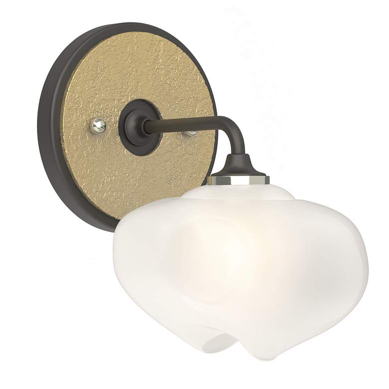 Image 1 Ume 8.5"H Brass Accented Curved Arm Black Bath Sconce w/ Frosted Shade