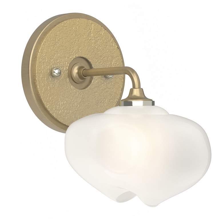 Image 1 Ume 8.5 inchH Brass Accented Curved Arm Gold Bath Sconce w/ Frosted Shade