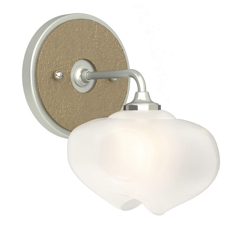 Image 1 Ume 8.5"H Brass Accented Curved Arm Platinum Bath Sconce w/ Frosted Sh