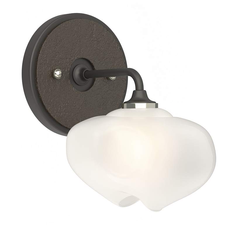 Image 1 Ume 8.5"H Bronze Accented Curved Arm Black Bath Sconce w/ Frosted Shad