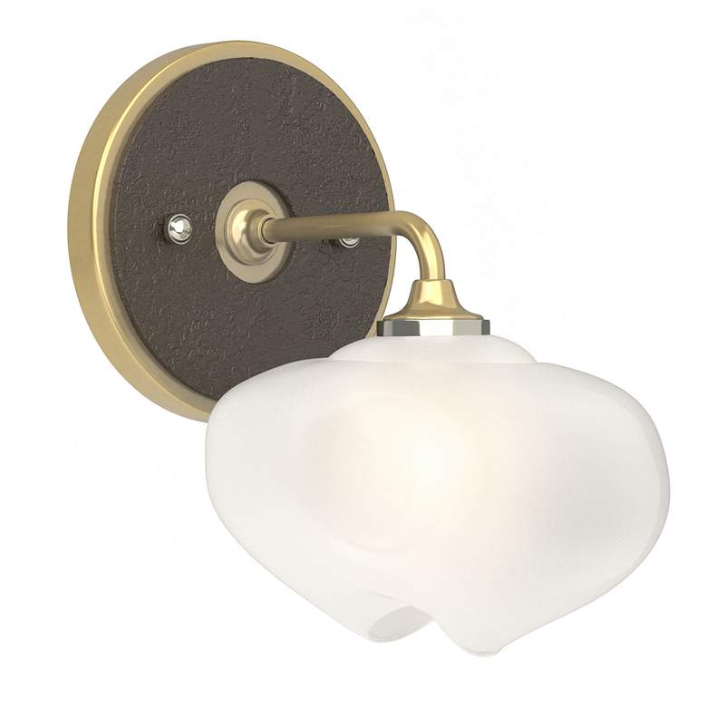 Image 1 Ume 8.5"H Bronze Accented Curved Arm Brass Bath Sconce w/ Frosted Sha