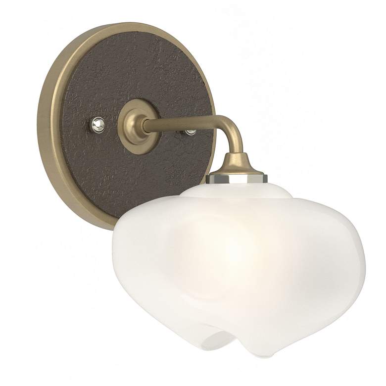 Image 1 Ume 8.5"H Bronze Accented Curved Arm Gold Bath Sconce w/ Frosted Shade