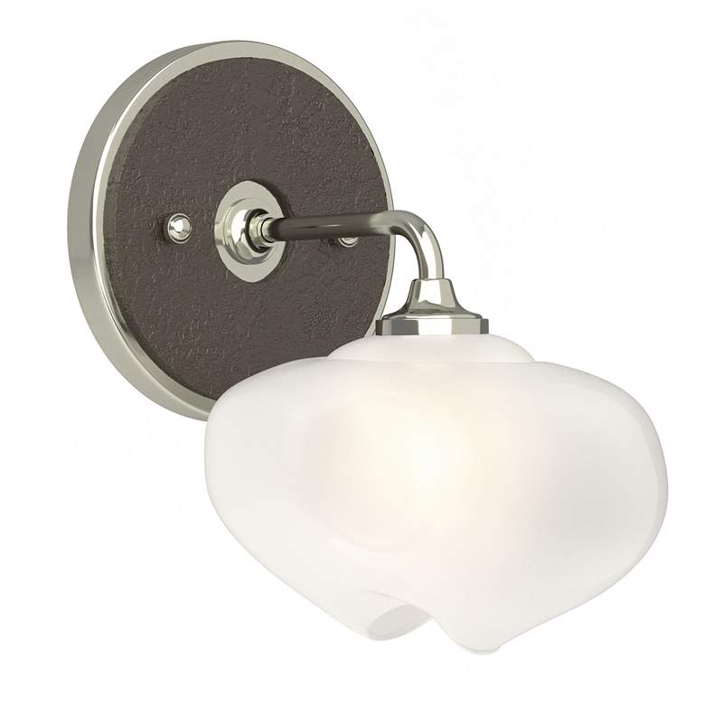 Image 1 Ume 8.5"H Bronze Accented Curved Arm Sterling Bath Sconce w/ Frosted S