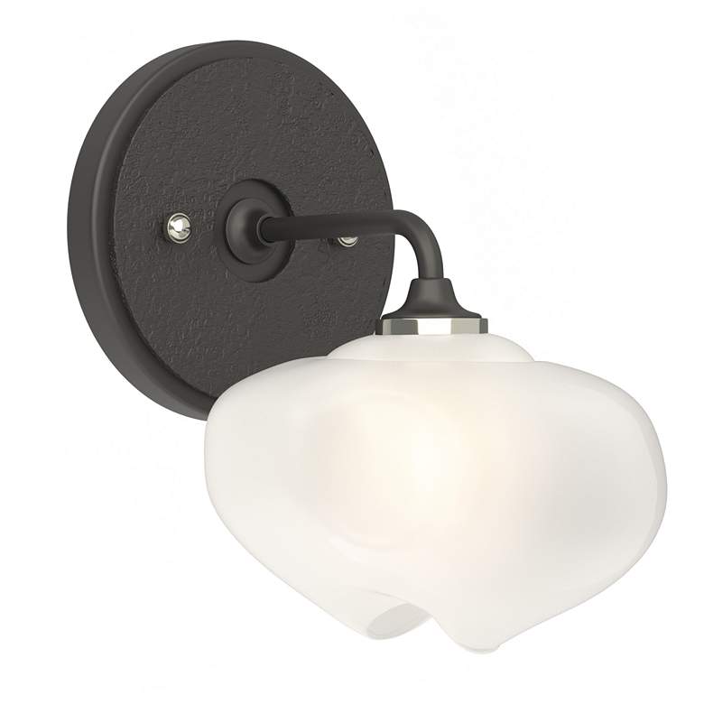 Image 1 Ume 8.5 inchH Curved Arm Black Bath Sconce w/ Frosted Glass Shade