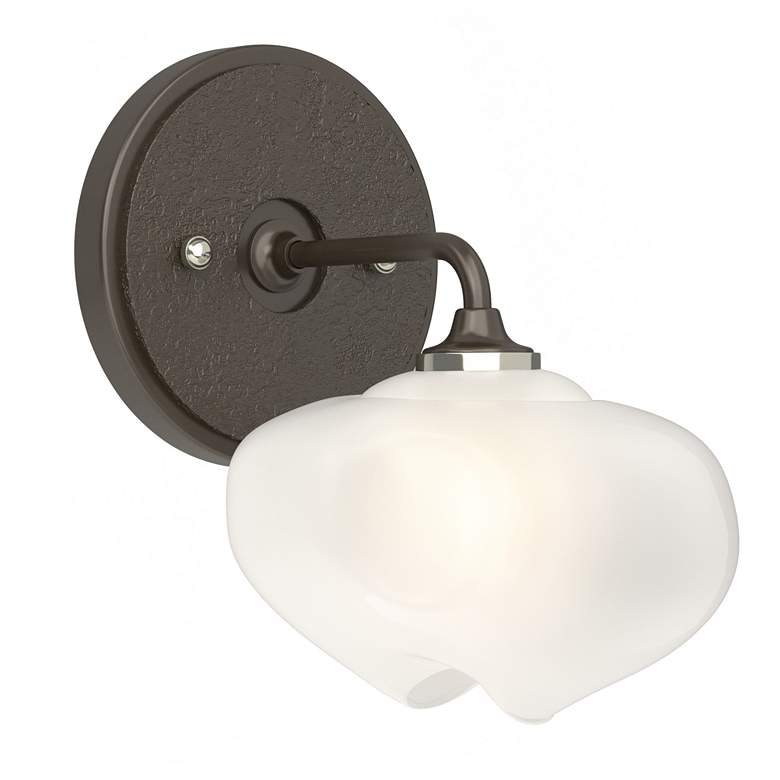 Image 1 Ume 8.5"H Curved Arm Oil Rubbed Bronze Bath Sconce w/ Frosted Glass Sh
