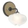 Ume 8.5"H Gold Accented Curved Arm Black Bath Sconce w/ Frosted Shade
