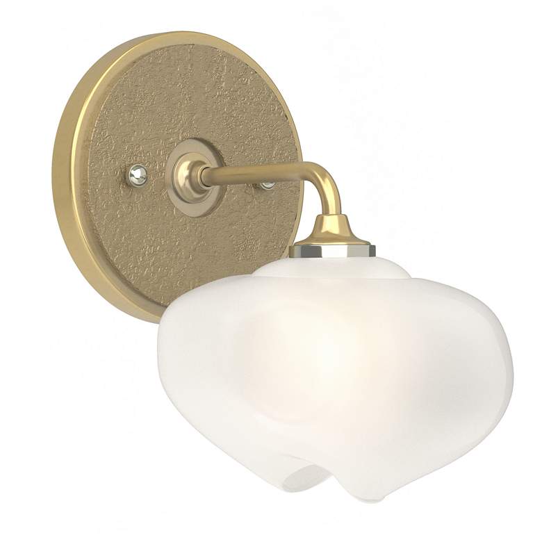 Image 1 Ume 8.5 inchH Gold Accented Curved Arm Brass Bath Sconce w/ Frosted Shade