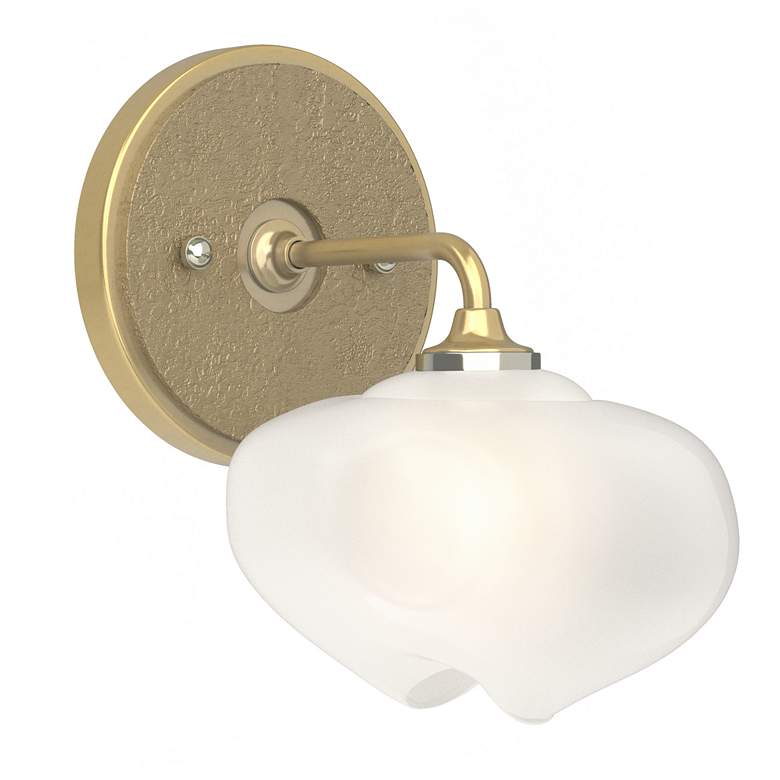 Image 1 Ume 8.5"H Gold Accented Curved Arm Brass Bath Sconce w/ Frosted Shade