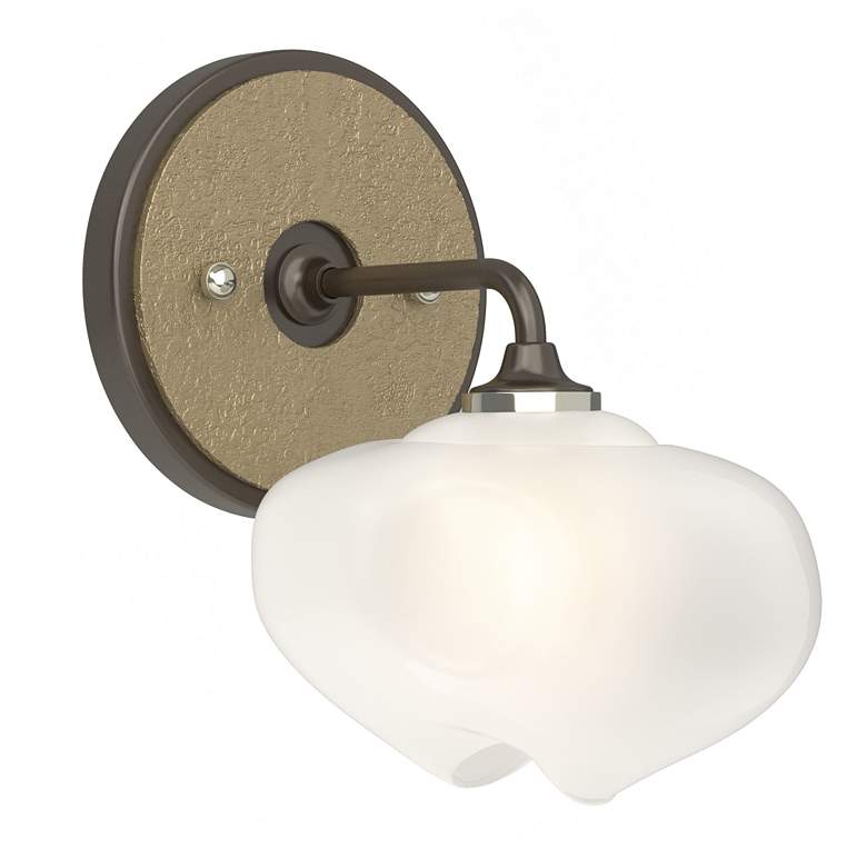 Image 1 Ume 8.5"H Gold Accented Curved Arm Bronze Bath Sconce w/ Frosted Shade
