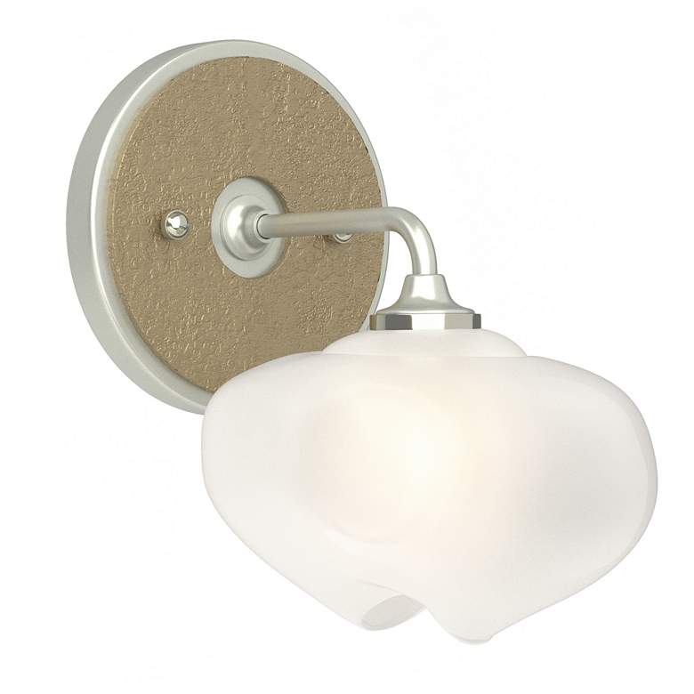 Image 1 Ume 8.5"H Gold Accented Curved Arm Platinum Bath Sconce w/ Frosted Sha