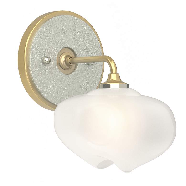 Image 1 Ume 8.5 inchH Platinum Accented Curved Arm Brass Bath Sconce w/ Frosted Sh