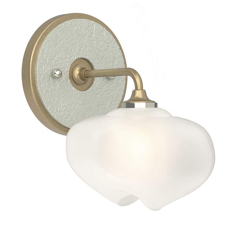 Image 1 Ume 8.5"H Platinum Accented Curved Arm Gold Bath Sconce w/ Frosted Sha