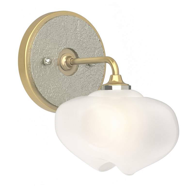 Image 1 Ume 8.5"H Sterling Accented Curved Arm Brass Bath Sconce w/ Frosted Sh