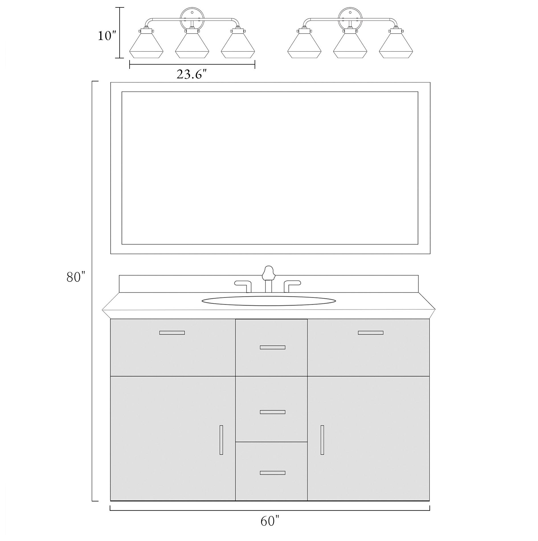 Unavo 3-Light Glass Bath Vanity Light