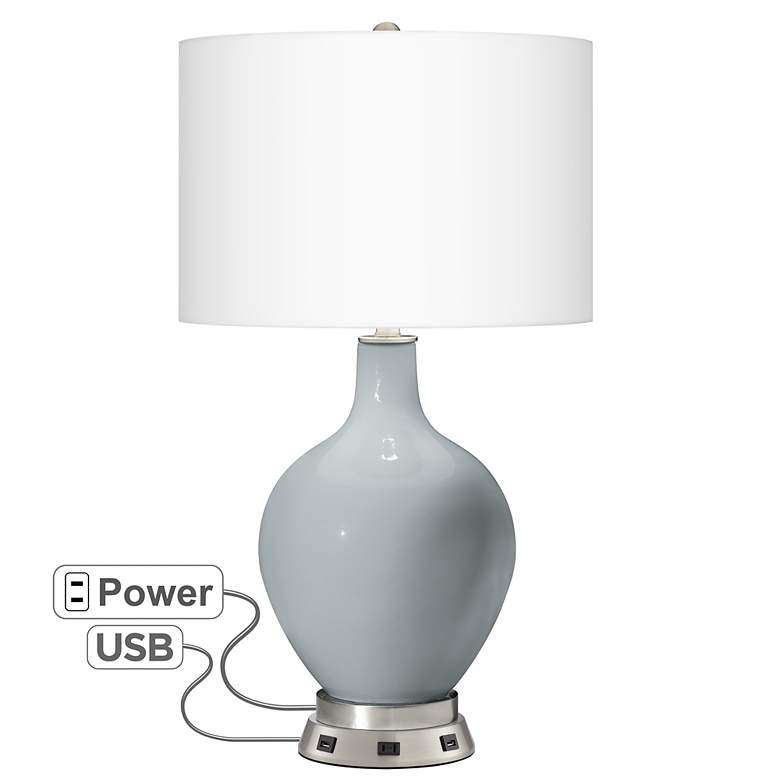 Image 1 Uncertain Gray Ovo Table Lamp with USB Workstation Base