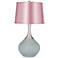 Uncertain Gray Satin Pale Pink Shade Spencer Table Lamp