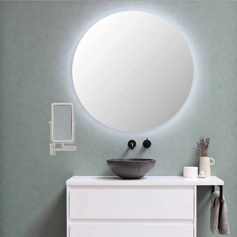 Image 4 Undine Polished Nickel Magnified Double Sided Wall Mirror more views