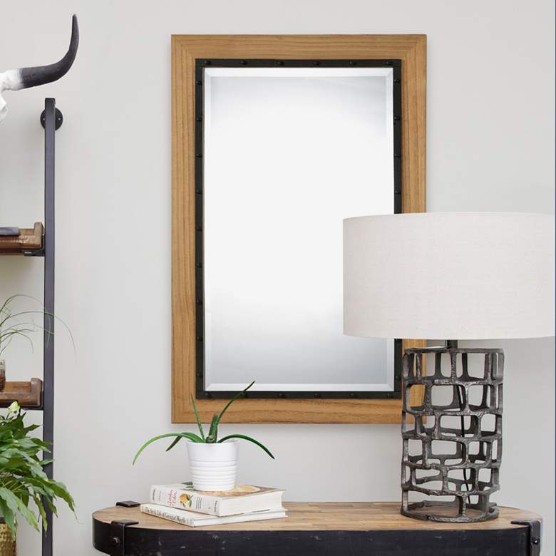 Image 1 Uni Black and Natural Wood 24 inch x 36 inch Rectangular Wall Mirror