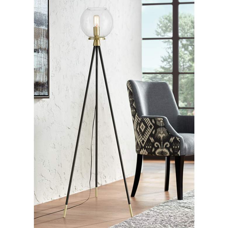 Image 1 Union Black Metal Tripod Uplight Floor Lamp