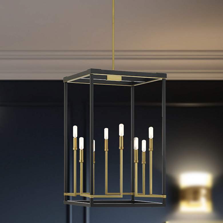 Image 2 Union Estates 18" Wide Coal and Soft Brass 8-Light Pendant