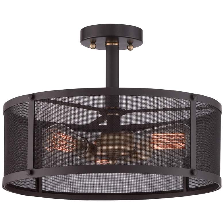 Image 1 Union Station 16 inch Wide Western Bronze 3-Light Ceiling Light