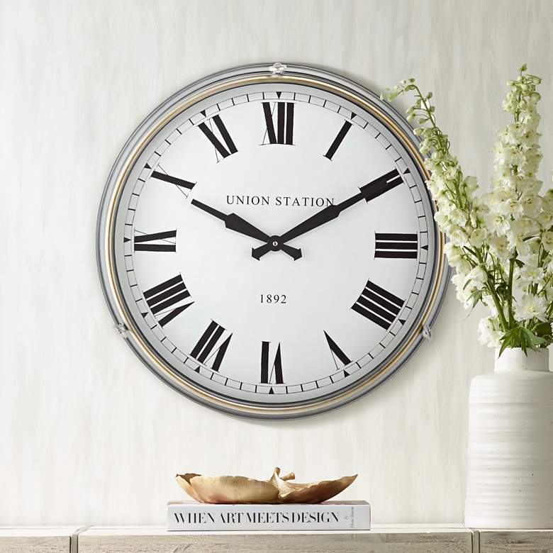 Image 1 Union Station 21 1/4 inch High Classic Train Wall Clock