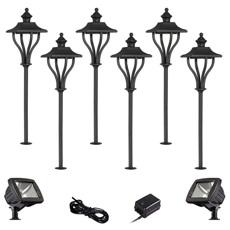 Image 1 Union Textured Black 10-Piece LED Path and Flood Light Set