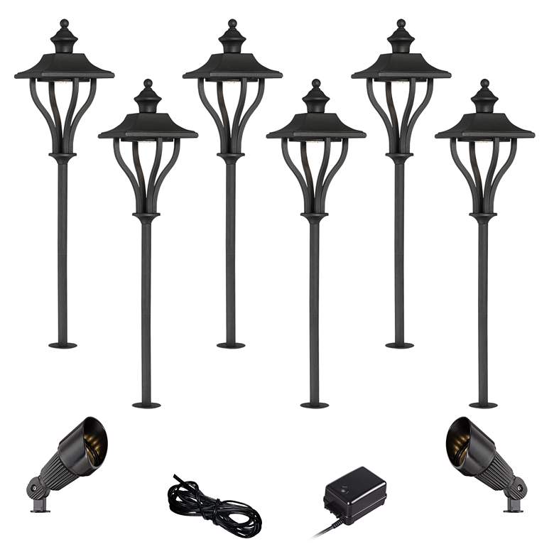 Image 1 Union Textured Black 10-Piece LED Path and Spot Light Set