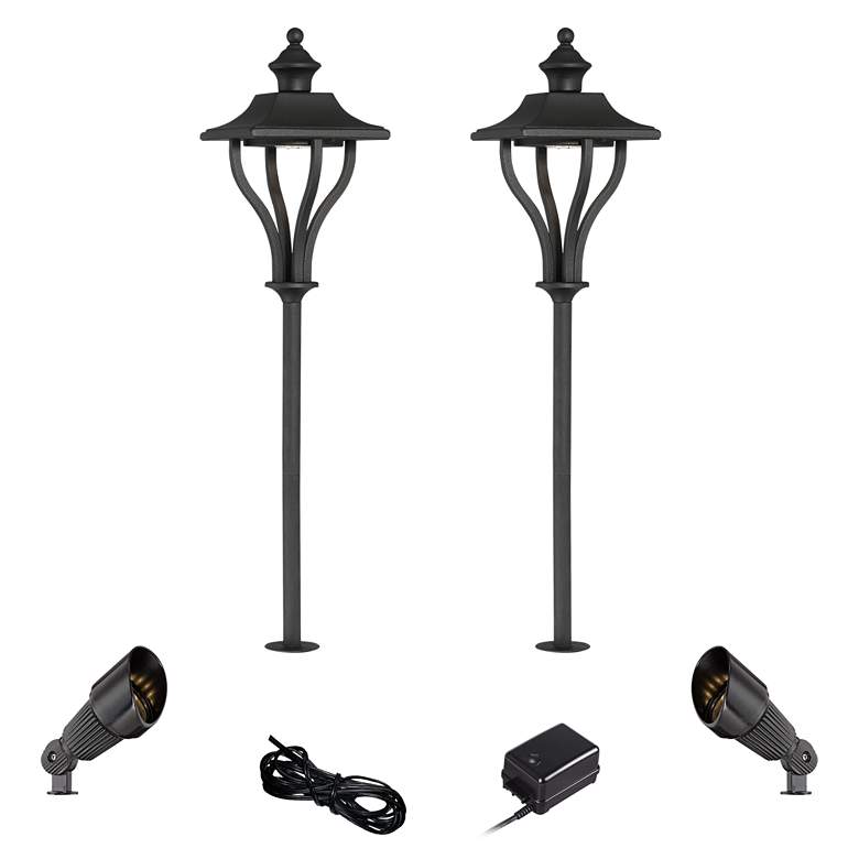 Image 1 Union Textured Black 6-Piece LED Path and Spot Light Set