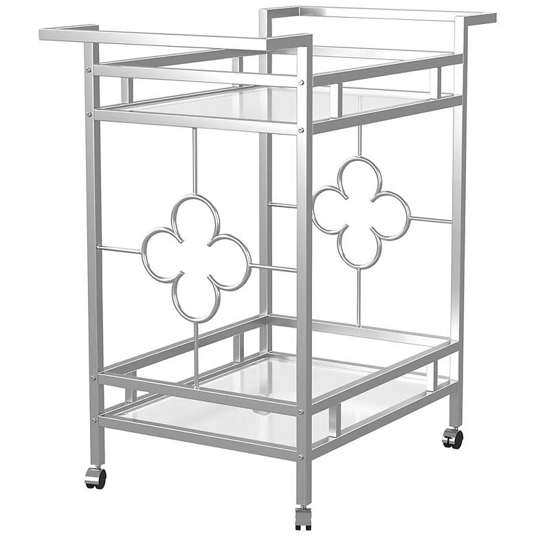 Image 2 Uniondale 32 1/4 inch Wide Chrome Metal 2-Shelf Wheeled Bar Cart