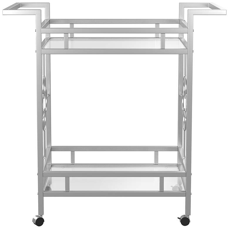 Image 4 Uniondale 32 1/4 inch Wide Chrome Metal 2-Shelf Wheeled Bar Cart more views