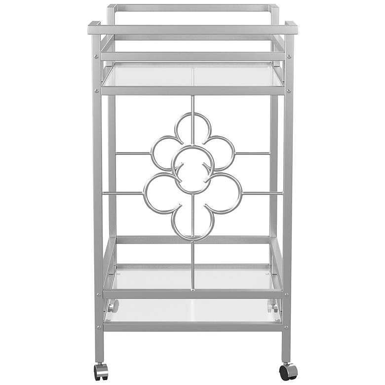 Image 5 Uniondale 32 1/4 inch Wide Chrome Metal 2-Shelf Wheeled Bar Cart more views