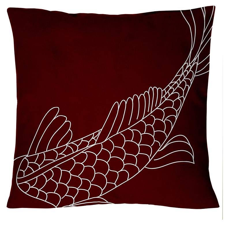 Image 1 Uno Wine Red Koi Fish 18 inch Square Down Throw Pillow