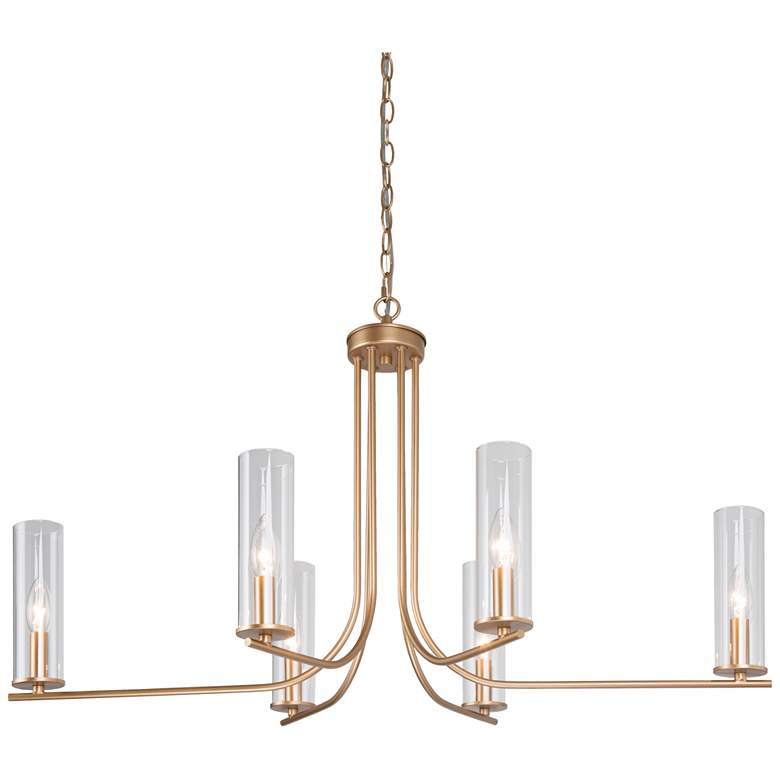 Image 1 Uolin 6-Light Gold 35.8 inch Wide Chandelier with Glass Shade