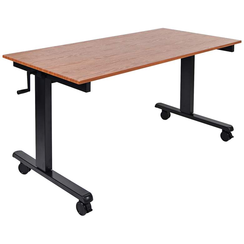 Image 1 Upas Black and Teak Large Crank Adjustable Stand Up Desk