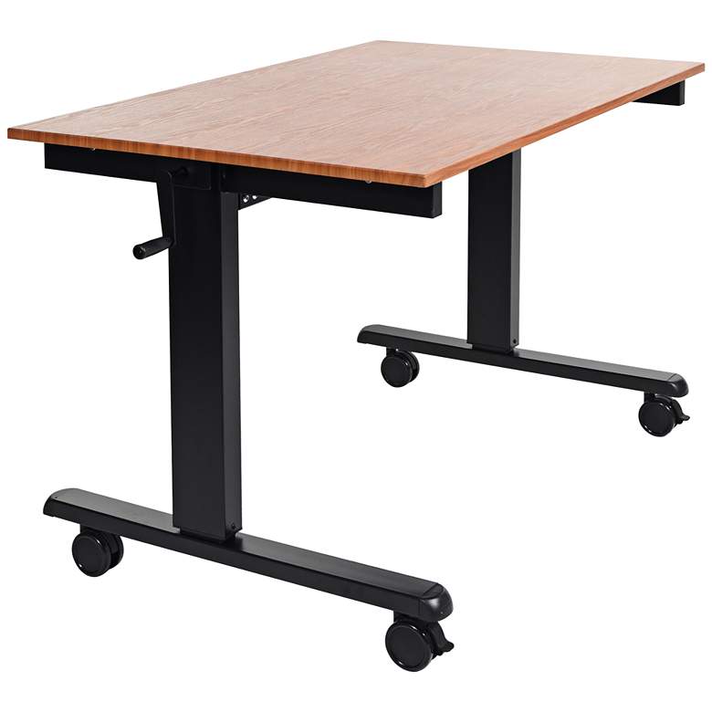 Image 1 Upas Black and Teak Small Crank Adjustable Stand Up Desk