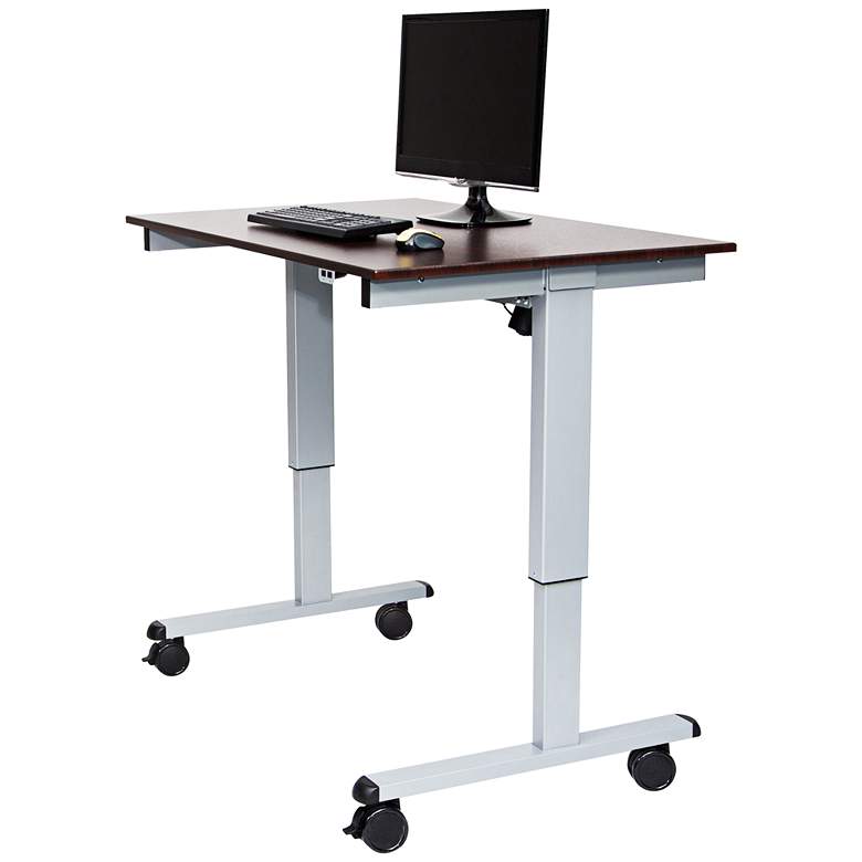 Image 1 Upas Silver and Dark Walnut Small Electric Standing Desk