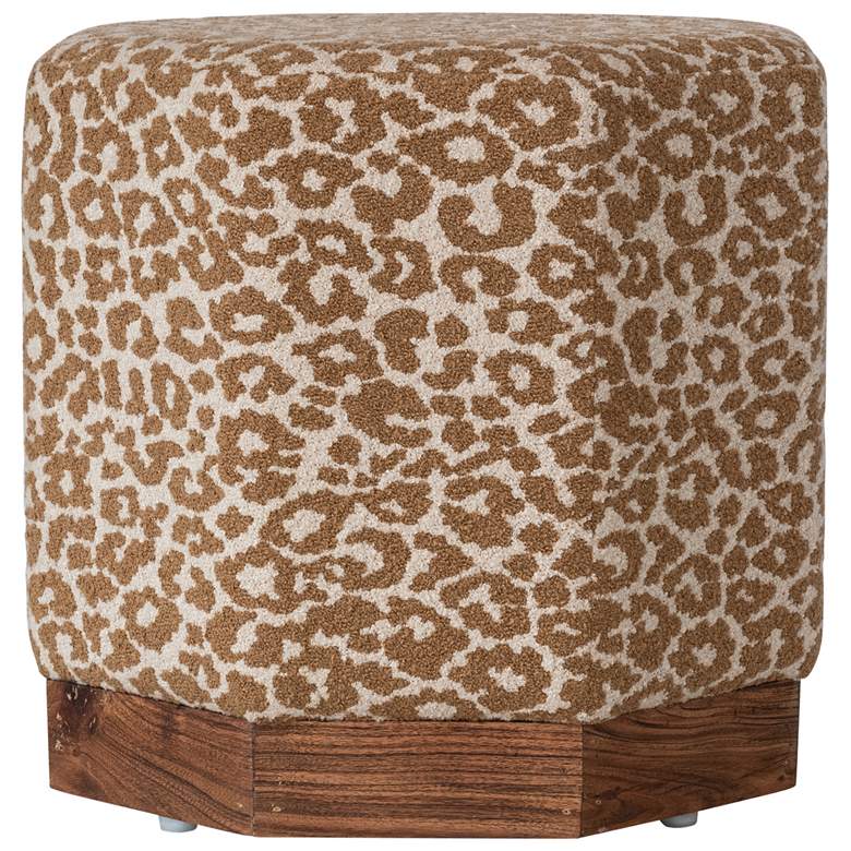 Image 1 Upholstered Stool / Ottoman with Wood Base and Leopard Print Pattern