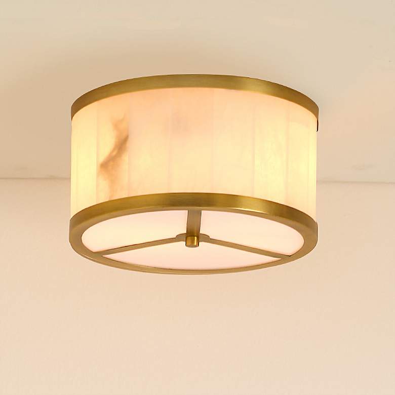 Image 1 Upsala 11 1/2 inchW Antique Brass White Alabaster Ceiling Light