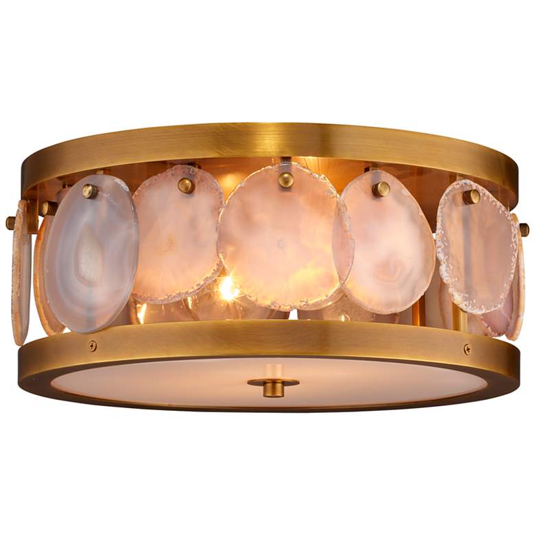 Image 1 Upsala 15 inchW Antique Brass Agate Stone 2-Light Ceiling Light