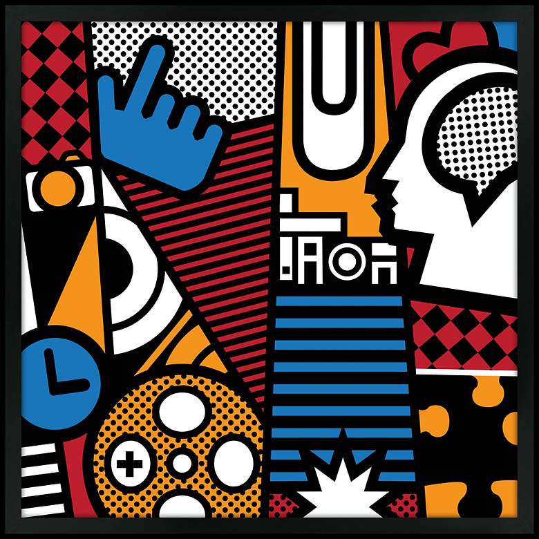 Image 1 Upside Down Town 31" Square Black Giclee Wall Art
