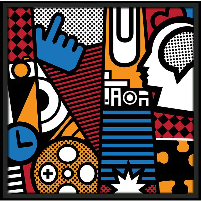 Image 1 Upside Down Town 37" Square Black Giclee Wall Art